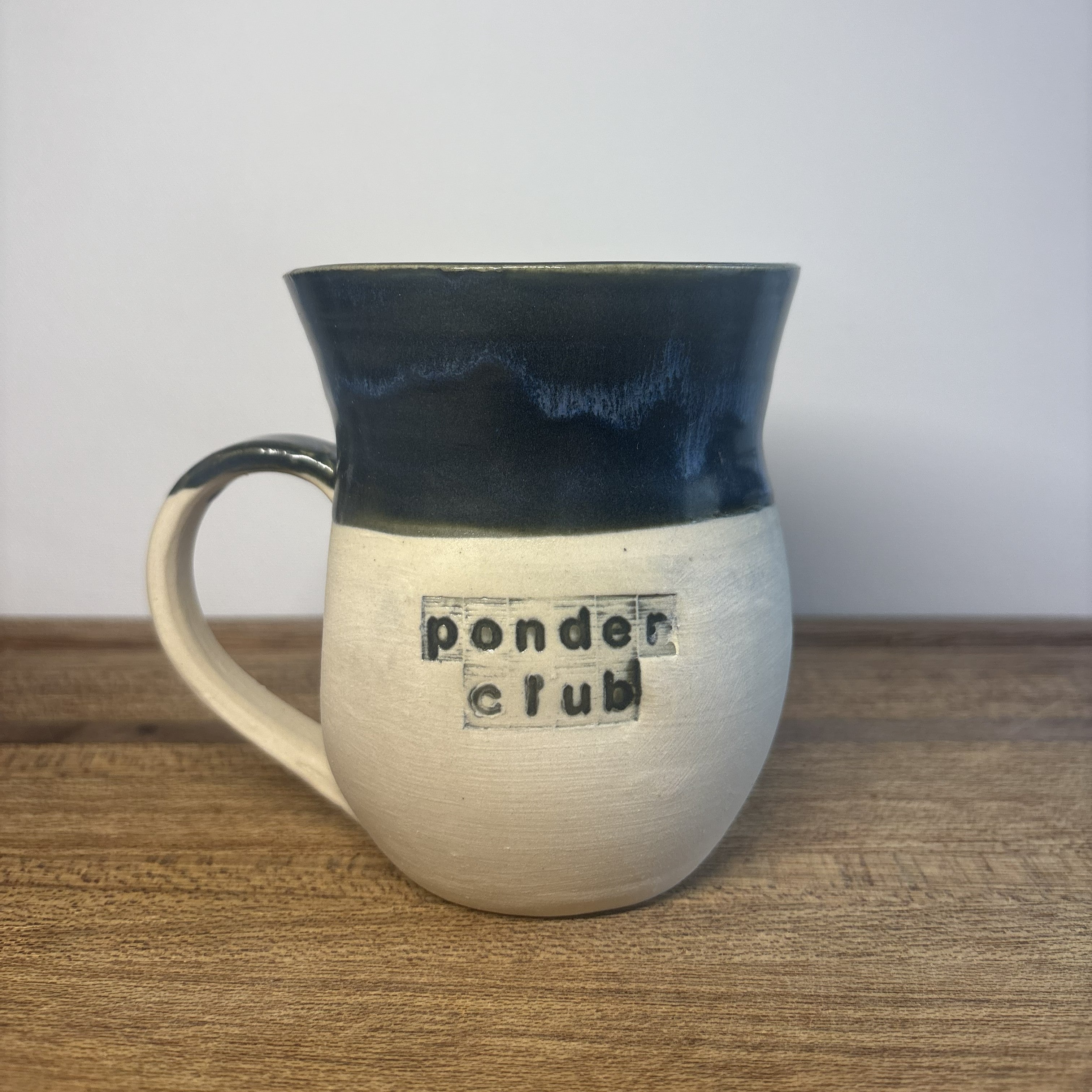 Inky Blue 'Ponder Club' Handmade Mug