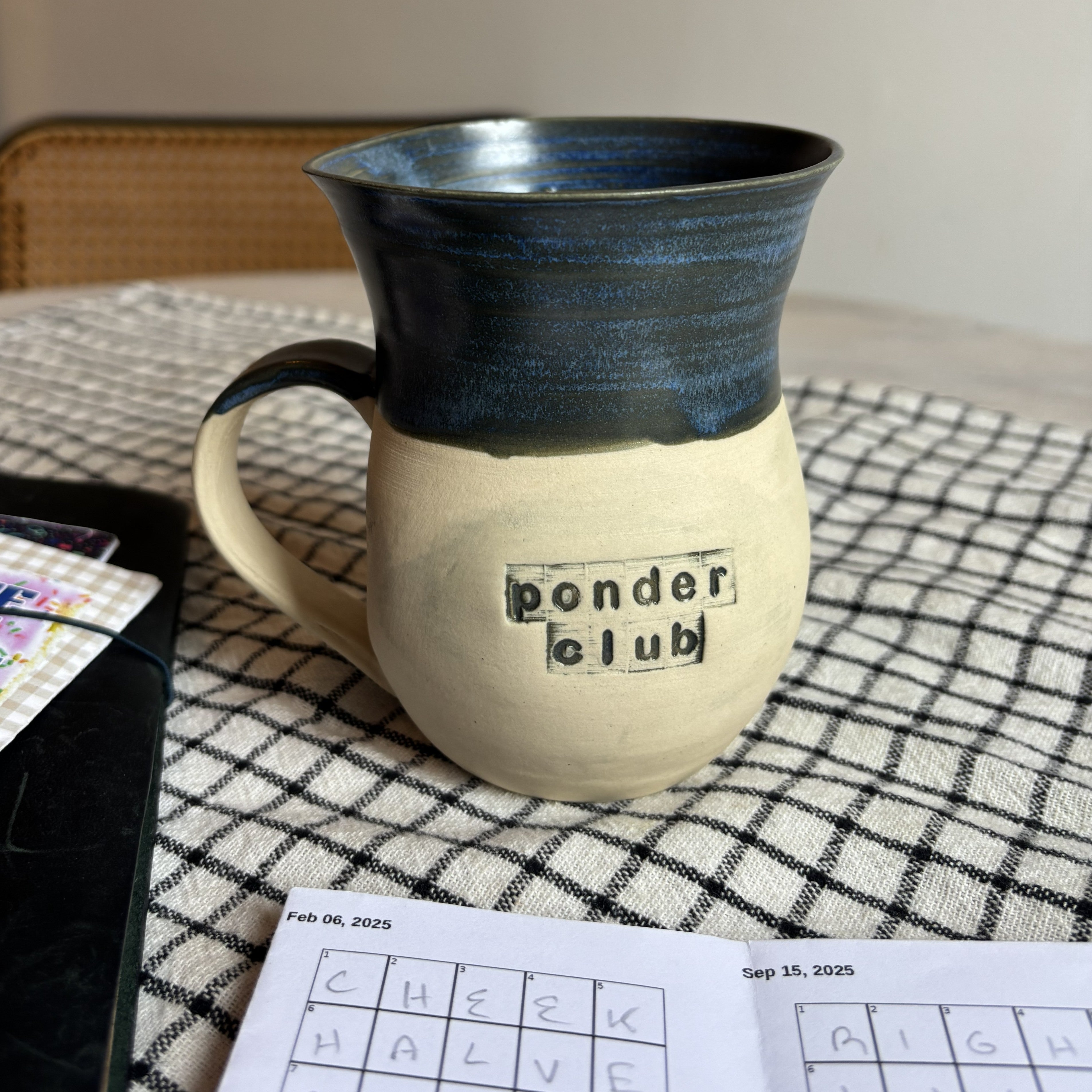 Inky Blue 'Ponder Club' Handmade Mug