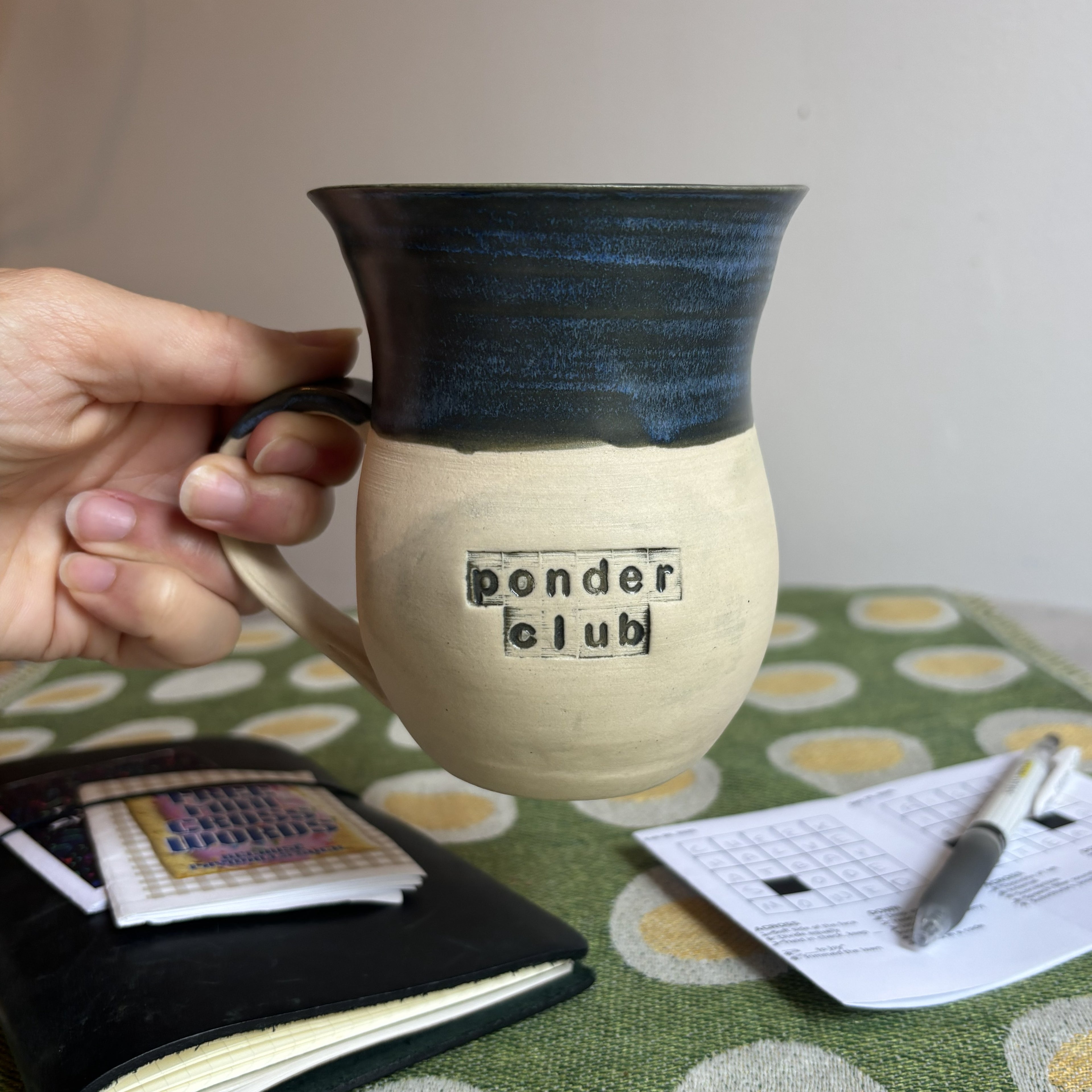 Inky Blue 'Ponder Club' Handmade Mug