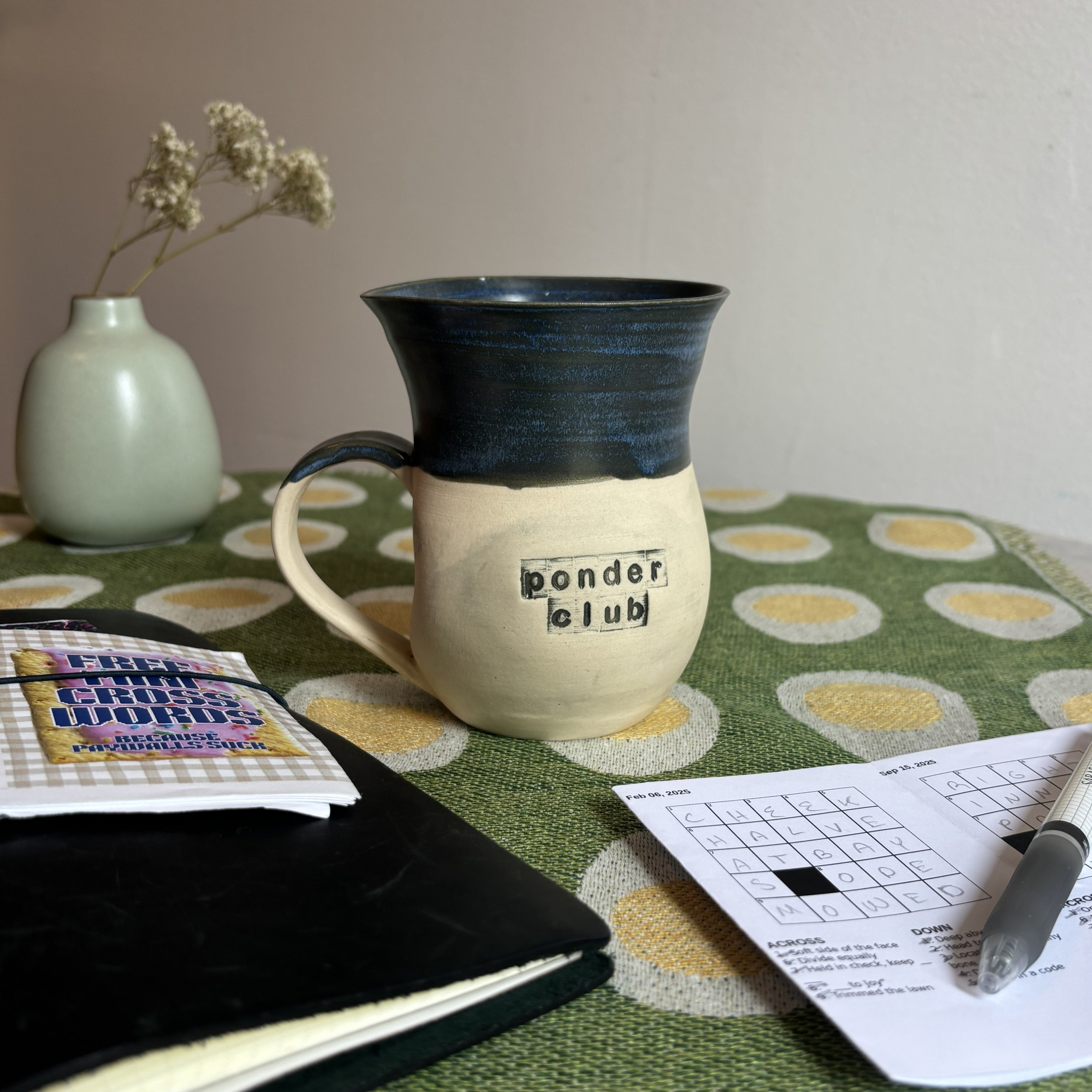 Inky Blue 'Ponder Club' Handmade Mug